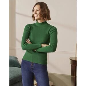 NWT Boden Size XL Scalloped Ruffled High-Neck Ribbed Pullover Sweater Green